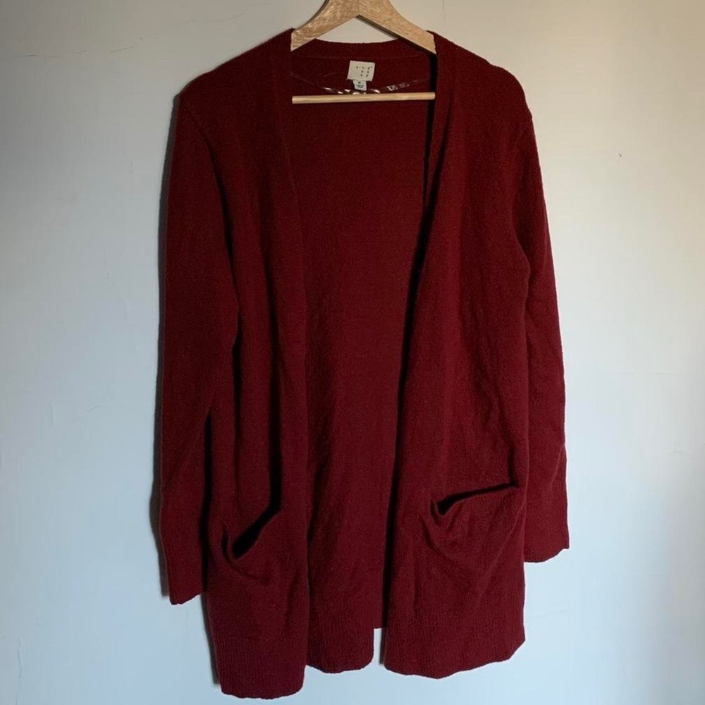 A New Day women's dark red long cardigan with front pockets, size medium
